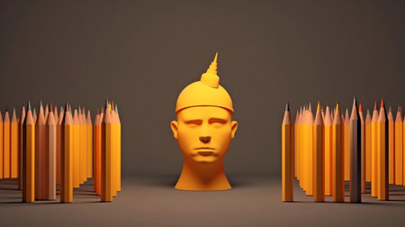 big-headed person with Pencil and idea works are created by creative businesses. The Generative AIの素材