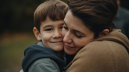 Son embracing Mom with Generative AIの素材