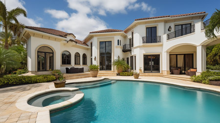 Pool and Generative AI in a luxurious residenceの素材