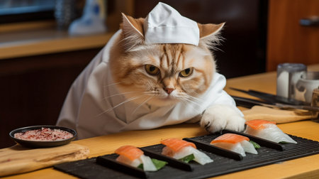 Generative AI and Cute Cats Cooking Sushiの素材