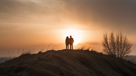 Generative AI with a couple on top of a hillの素材