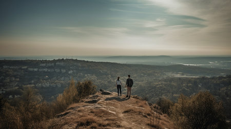 Generative AI with a couple on top of a hillの素材