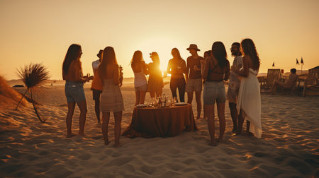 Friend's Beach Party at Sunset, Generative AIの素材