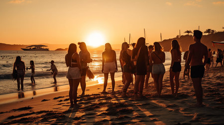 Friend's Beach Party at Sunset, Generative AIの素材