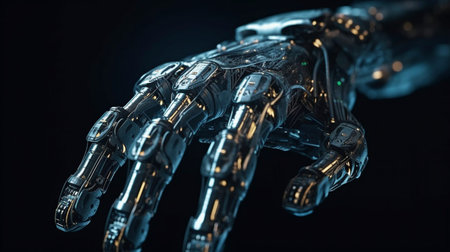 Protective cyborg hands security server against hackers.Robotic data security protection interface.Generative AI and Cybersecurityの素材