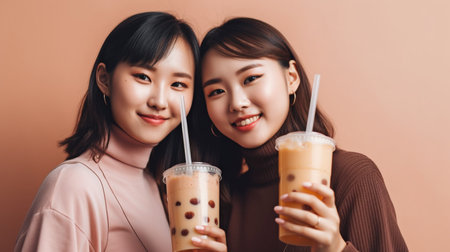 Generative AI, joyful women, and traditional bubble teaの素材