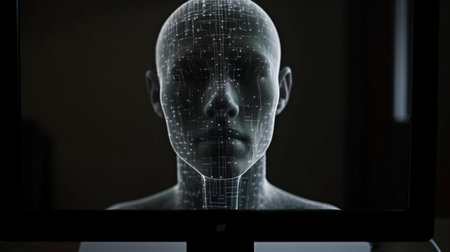 Generative AI, a human face disappearing from a computer screenの素材