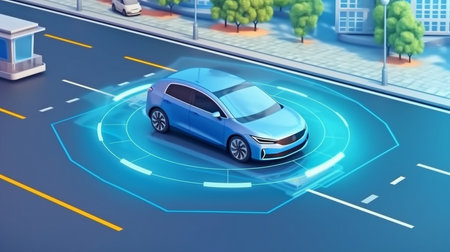 Autonomous vehicle sensor system design for driverless vehicle control safety. In the future, Generative AI will be used in adaptive cruise control to detect nearby vehicles and pedestrians.の素材