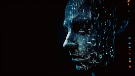 Generative AI, a human face disappearing from a computer screenの素材