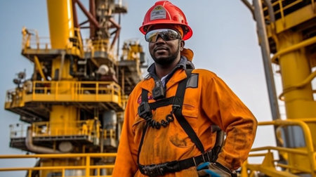Generative AI, offshore workers on an oil rigの素材