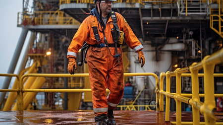 Generative AI, offshore workers on an oil rigの素材
