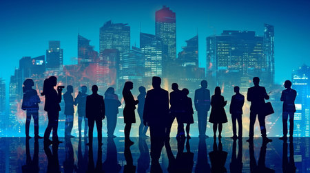 silhouette of a multicultural population and the idea of a modern civilization. Generative AI and Human Resourcesの素材