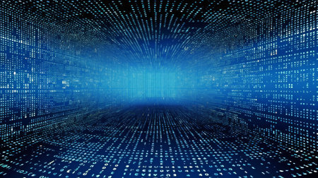Generative AI uses vector digits from virtual security technology and data from a digital stream or binary code on a matrix background.の素材