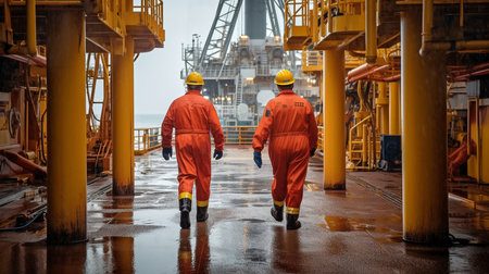 Generative AI, offshore employees on an oil rigの素材