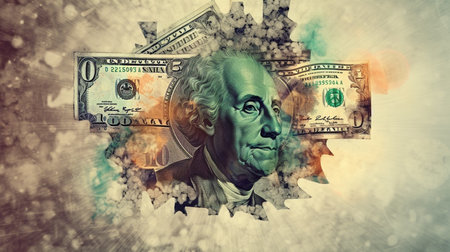 Double exposure of a brain drawing on a background of a dollar note, generative AIの素材