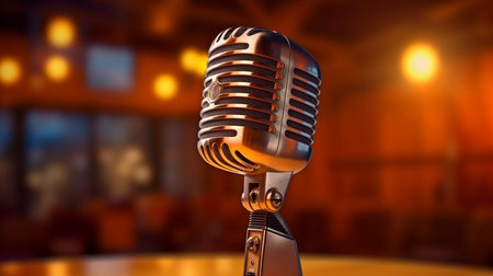 Generative AI, retro microphone on stageの素材