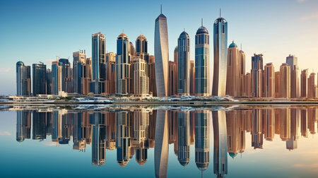 In the United Arab Emirates, Generative AI has created the skyline of Dubai Marina.の素材
