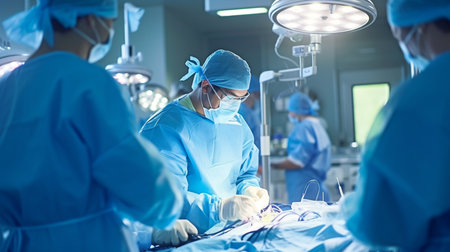Generative AI, Medical Team Conducting Surgery in Modern Operating Roomの素材