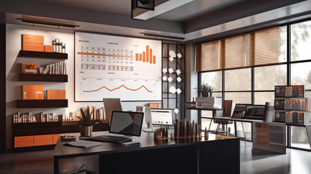 Generative AI-enhanced graphs and diagrams in the office interiorの素材