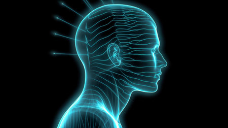 Neon Line Gray Head, Generative AI, Tinnitus or Ear Painの素材