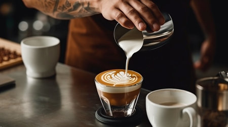 Latte art created by a barista using generative AIの素材