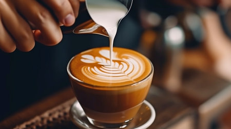 Latte art created by a barista using generative AIの素材