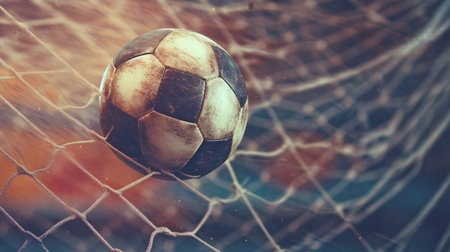 Generative AI, football ball flying into goalの素材