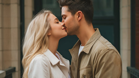 Generative AI, a man kissing a woman on the cheekの素材