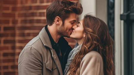 Generative AI, a man kissing a woman on the cheekの素材