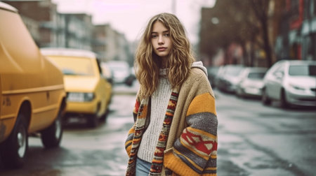 An attractive young woman on a skateboard, Generative AIの素材