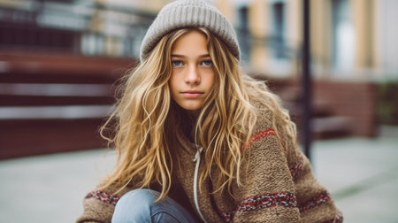 An attractive young woman on a skateboard, Generative AIの素材