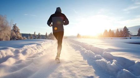 Young athlete sprinting on the snow, using generative AIの素材