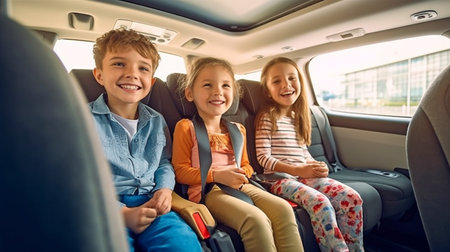 Generative AI showing contented passengers in a car's backseats.の素材