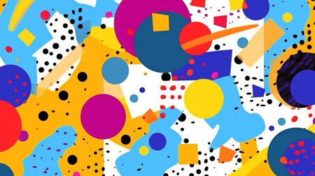 Memphis pattern with colourful, contemporary geometric flat motifs in a Pop art feel. Generative AI-based modern abstract poster and cover templatesの素材