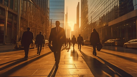 Generative AI, city workers walking to work in the morningの素材