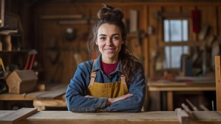 Generative AI depiction of a lady working in a workshopの素材