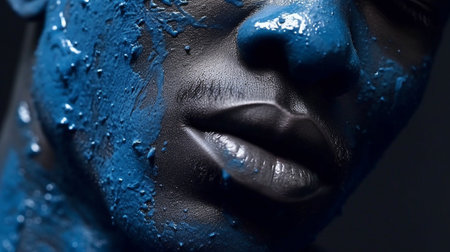 Generative AI, close-up of a black man wearing blue makeupの素材