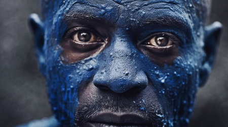 Generative AI, close-up of a black man wearing blue makeupの素材