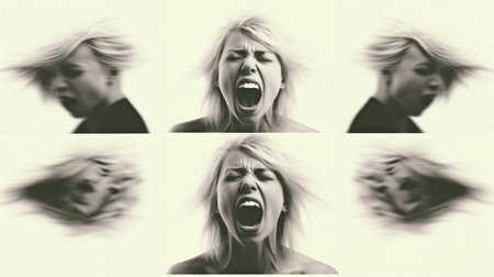 Generative AI, symmetrical composite of a lady yellingの素材