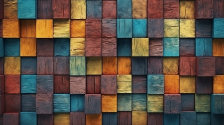 abstract block stack on a wall with an old wood art architecture texture Generative AI, Abstract Colourful Wood Textureの素材