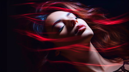 Generative AI, a woman with closed eyelids and light trailsの素材
