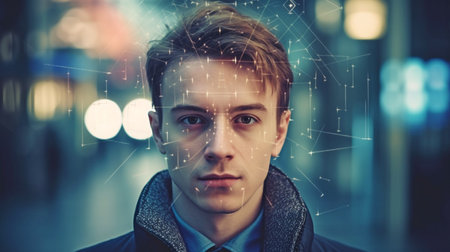 Young male face recognition with biometric verification using generative AIの素材