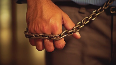 Generative AI with a handcuffed man in jailの素材