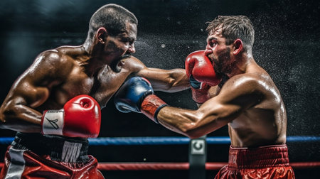 Generative AI, two boxers competing against each other on a black backgroundの素材