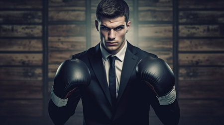 Generative AI portrait of a young businessman fightingの素材