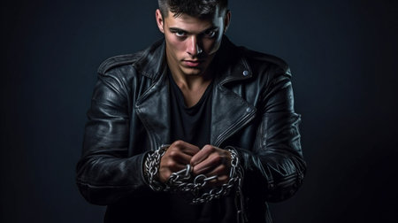 Generative AI, young felon in handcuffsの素材