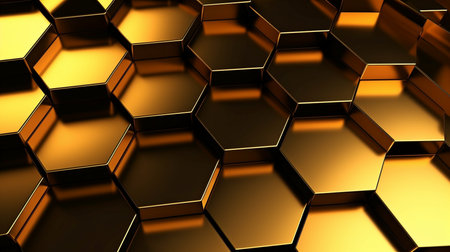 Generative AI Background with Futuristic Gold Hexagonal Textureの素材