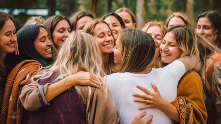 Generative AI shows a group of women hugging each other in a warm embrace.の素材