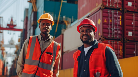 Generative AI and Multi-Ethnic Men Working at a Portの素材
