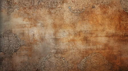 Generative AI, ancient wall with brown vintage patternの素材